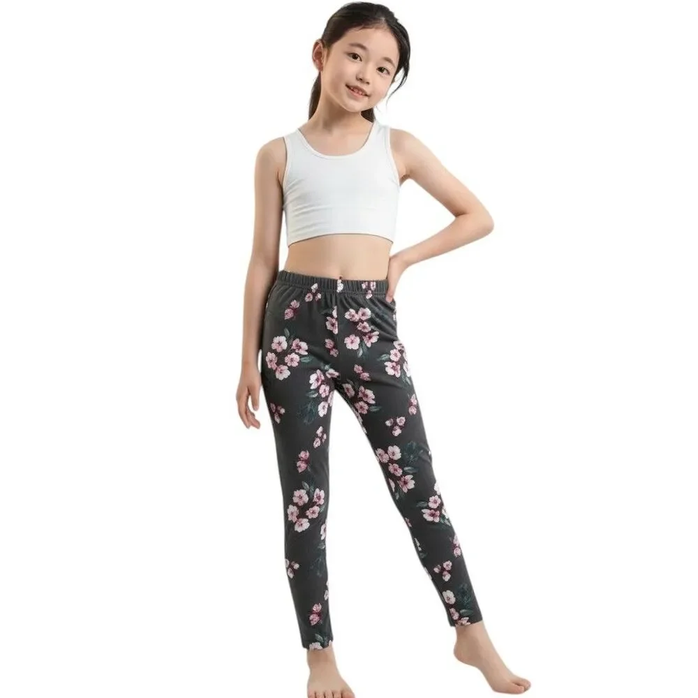 Carter's Leggings Girls 12 Gray Pink Floral Print Ankle Elastic Waist Jersey